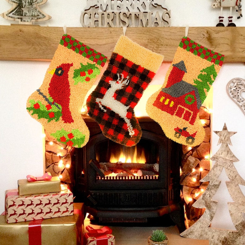 Christmas Deer Stocking DIY Latch Hook Kits for Beginners