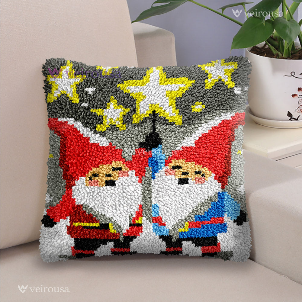 Star Picking Gnomes Latch Hook Pillow Kit for Adult, Beginner and Kid