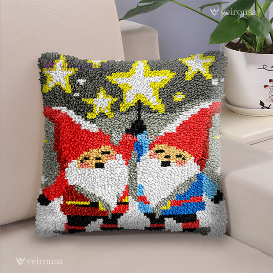 Star Picking Gnomes Latch Hook Pillow Kit for Adult, Beginner and Kid