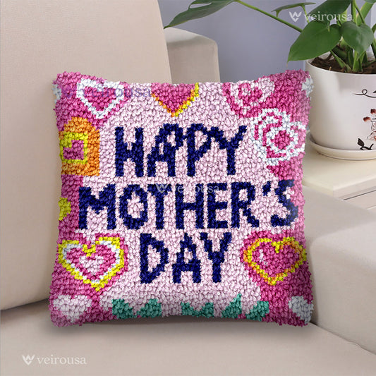 Happy Mother's Day Latch Hook Pillow Kit for Adult, Beginner and Kid