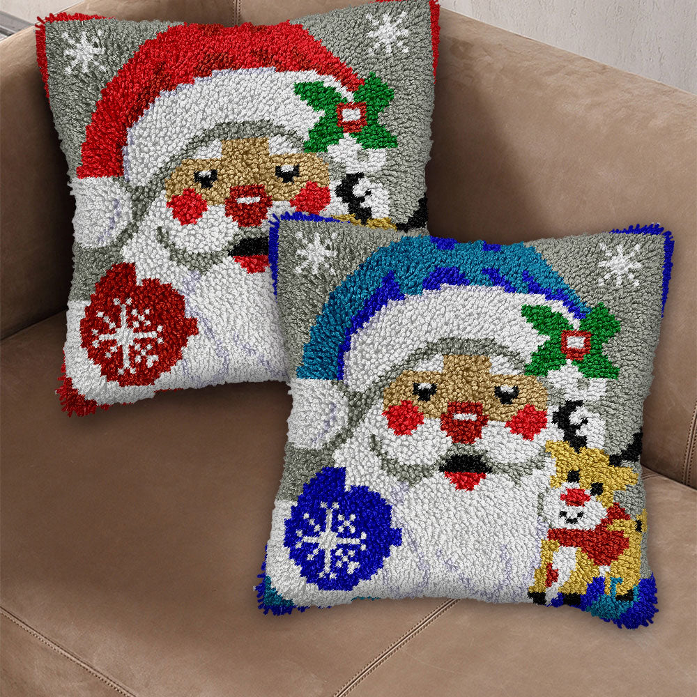 Santa and Reindeer - Latch Hook Pillow Kit
