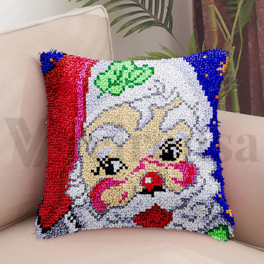 Navidad | Kits de cierre de gancho para funda de almohada con diseño de Papá Noel travieso para adultos, principiantes y niños 