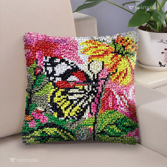 Butterfly Flower Bliss Latch Hook Pillow Kit for Adult, Beginner and Kid