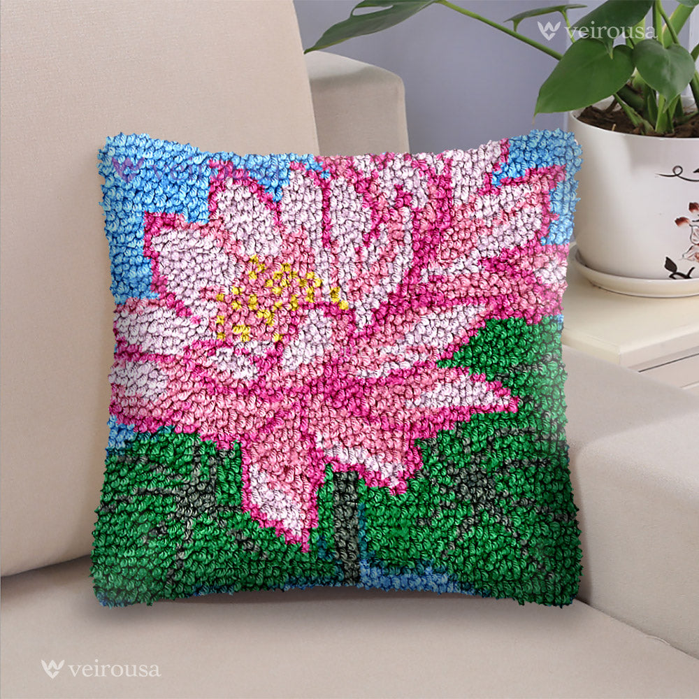 Lotus Flower Latch Hook Pillow Kit for Adult, Beginner and Kid
