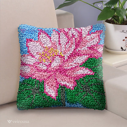 Lotus Flower Latch Hook Pillow Kit for Adult, Beginner and Kid