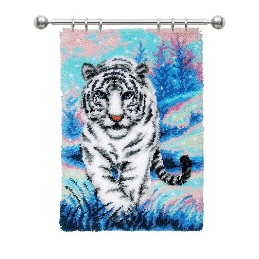 Large Size-White Tiger Rug Latch Hook Kits for Beginners