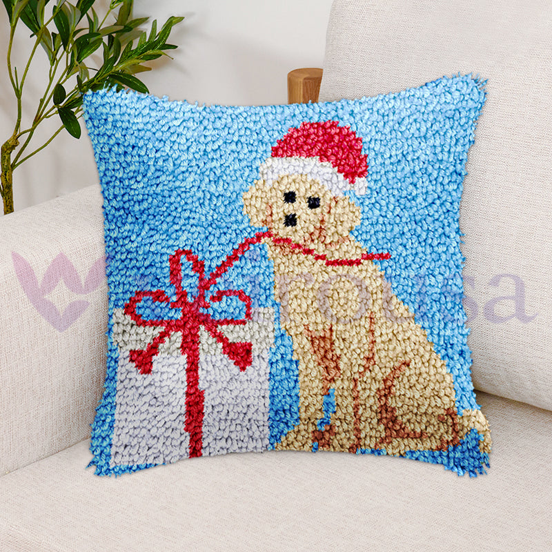 Kit de cierre de gancho para funda de almohada con diseño de perro navideño con regalo para adultos, principiantes y niños 