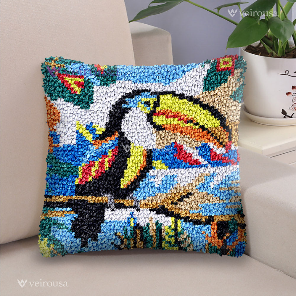 Leisurely Toucan Latch Hook Pillow Kit for Adult, Beginner and Kid