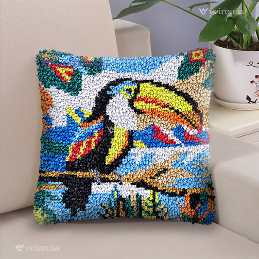 Leisurely Toucan Latch Hook Pillow Kit for Adult, Beginner and Kid