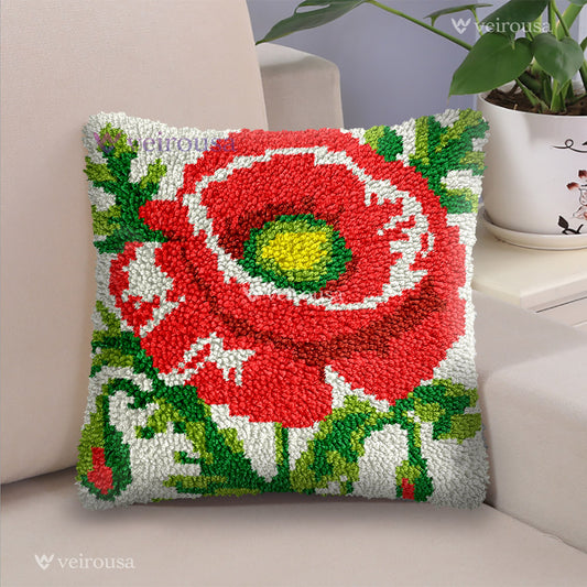 Blooming Poppy Pillowcase Latch Hook Kits for Adult, Beginner and Kid