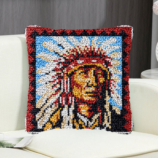 American Indian Chief Pillowcase Latch Hook Kit for Adult, Beginner and Kid