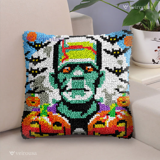 Halloween Frankenstein Pillowcase Latch Hook Kits for Adult, Beginner and Kid