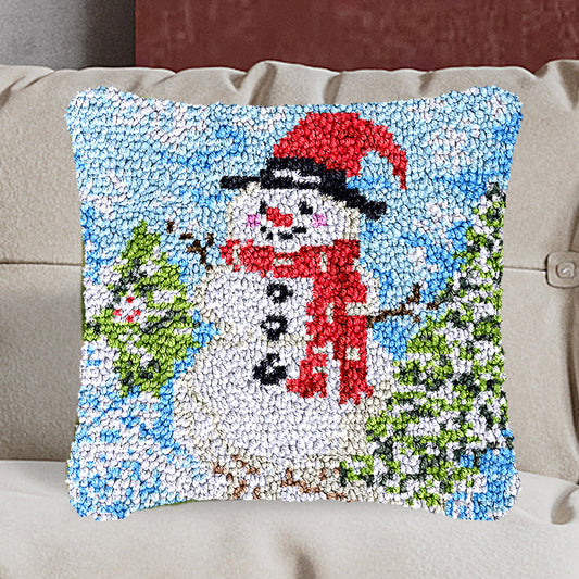 Kit de cierre de gancho para funda de almohada con muñeco de nieve navideño para adultos, principiantes y niños 