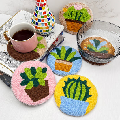Succulent Plants Punch Needle Coaster Kit - 6PCS