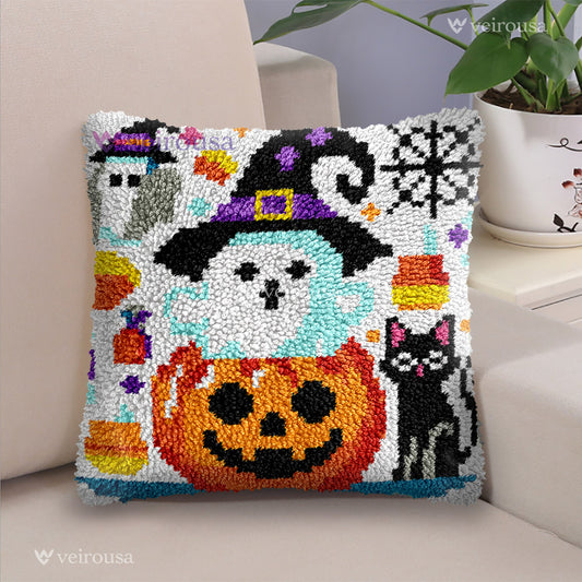 Halloween Haunt and Pumpkin Pillowcase Latch Hook Kits for Adult, Beginner and Kid