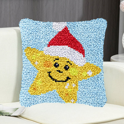 A star in a Christmas hat Pillowcase Latch Hook Kit for Adult, Beginner and Kid