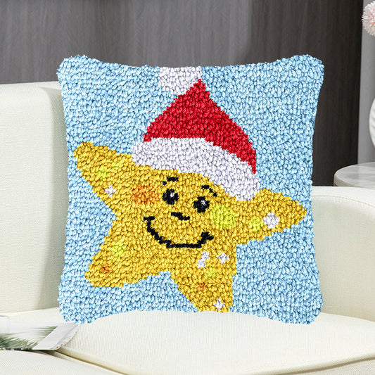 A star in a Christmas hat Pillowcase Latch Hook Kit for Adult, Beginner and Kid