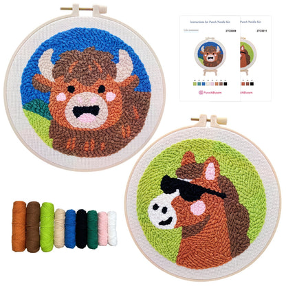 Highland Cow & Horse Punch Needle Kit for Beginners