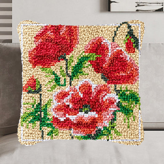 Vibrant Poppies Pillowcase Latch Hook Kit for Adult, Beginner and Kid