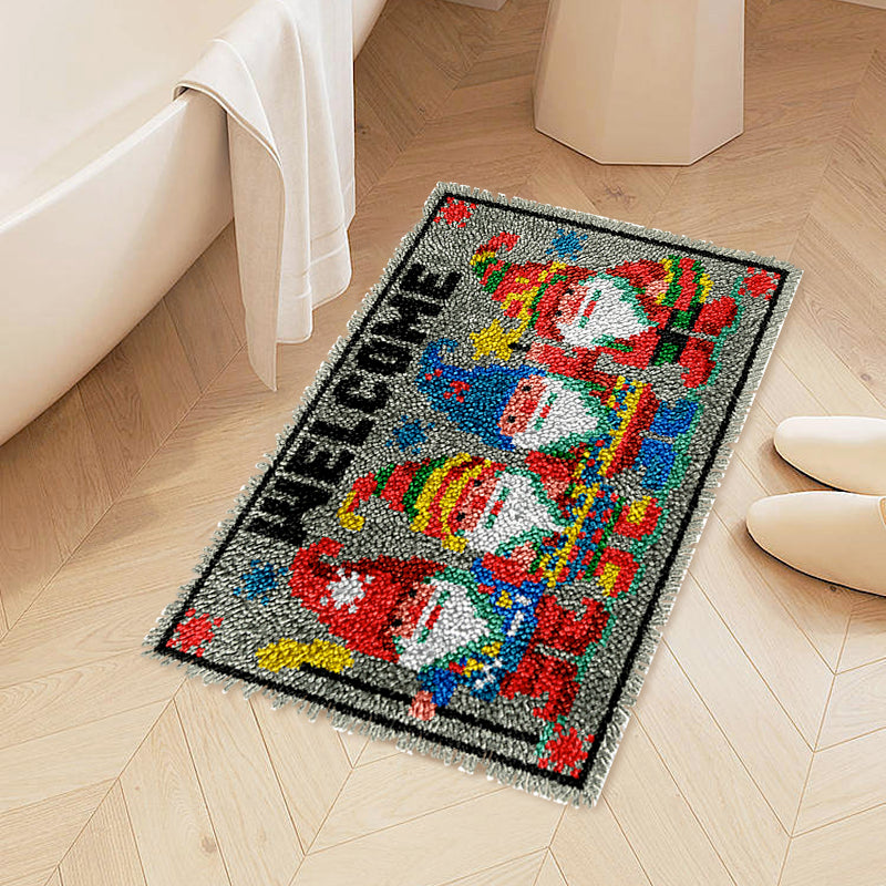 "Welcome" 3 Xmas Gnomes - Latch Hook Rug Kit