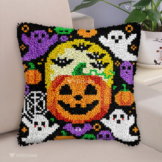 Halloween Ghost & Pumpkin Latch Hook Pillow Kit
