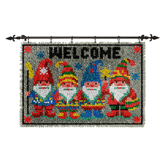 "Welcome" 3 Xmas Gnomes - Latch Hook Rug Kit