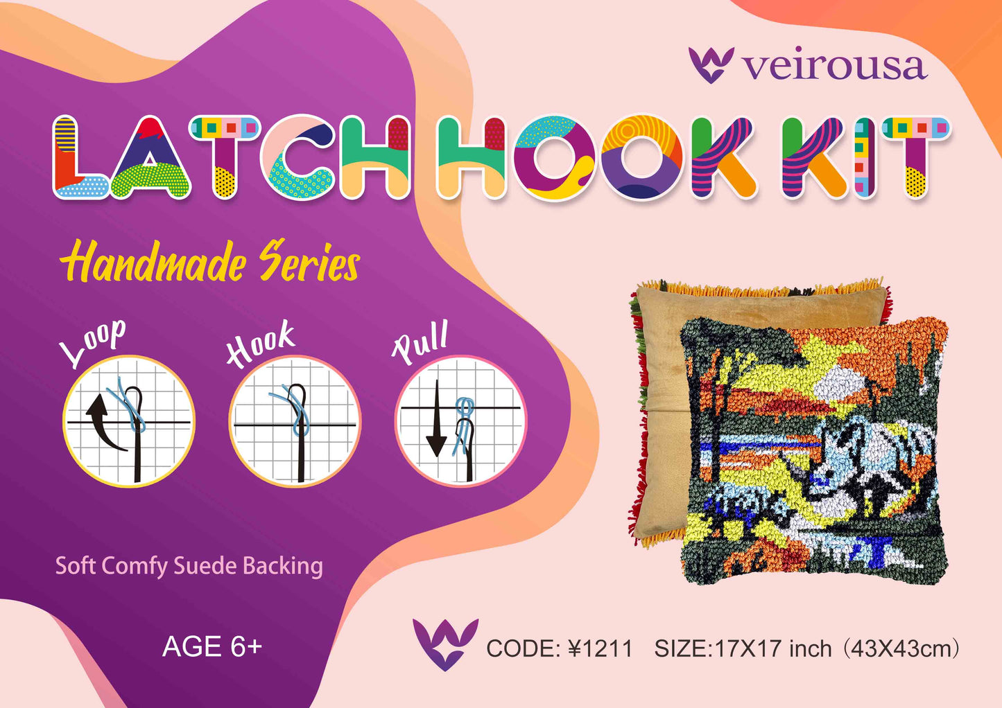 Two Rhinos Latch Hook Pillow Kit for Adult, Beginner and Kid