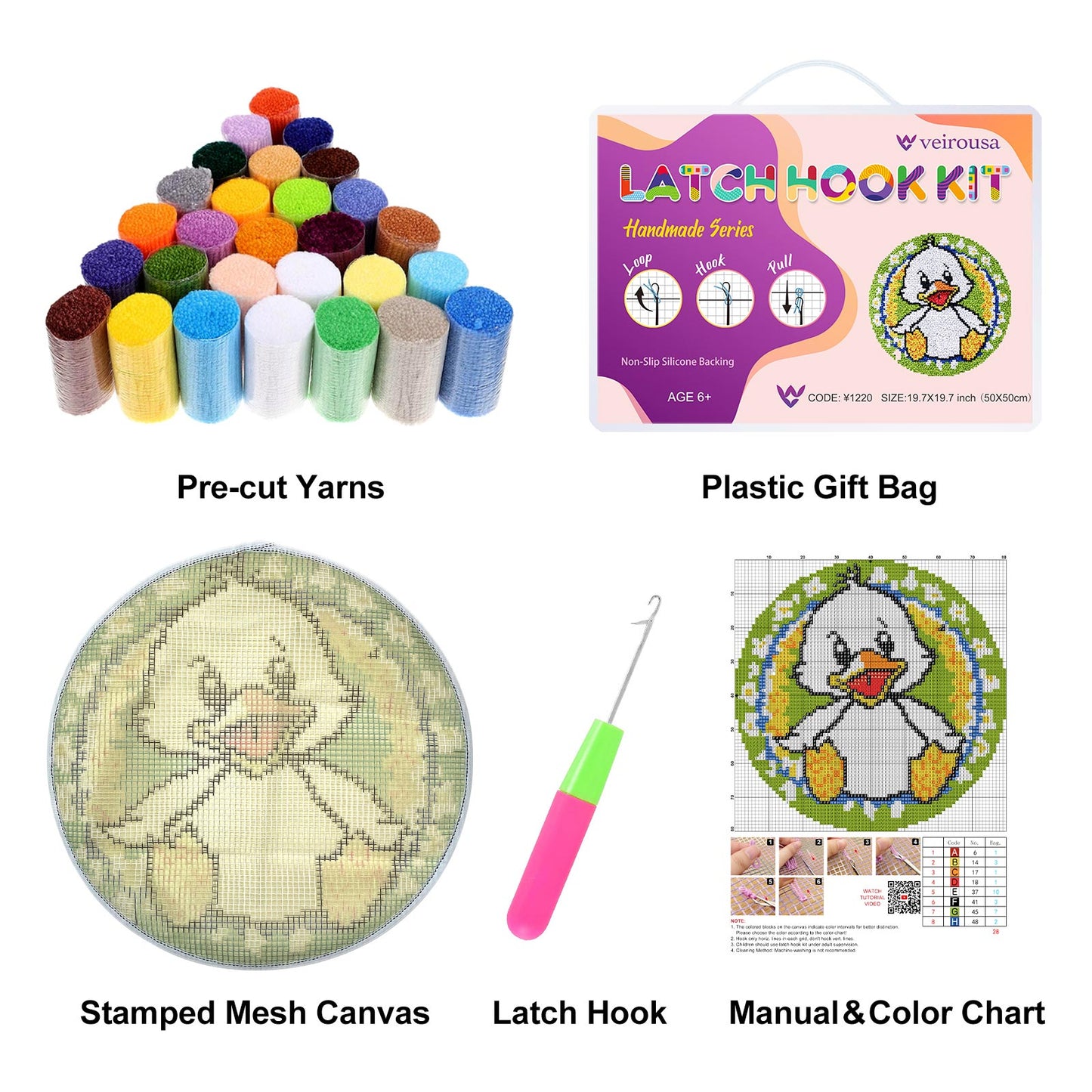 Serpentine Spiral Latch Hook Rug Kit for Adult, Beginner and Kid
