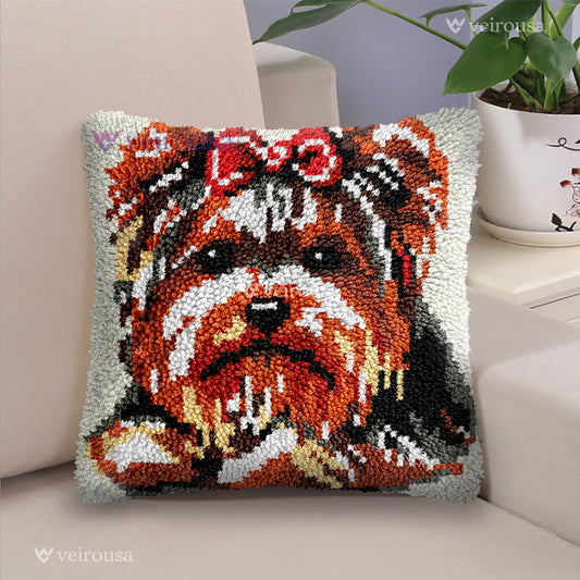 Yorkshire Terrier Dog Pillowcase Latch Hook Kits for Adult, Beginner and Kid