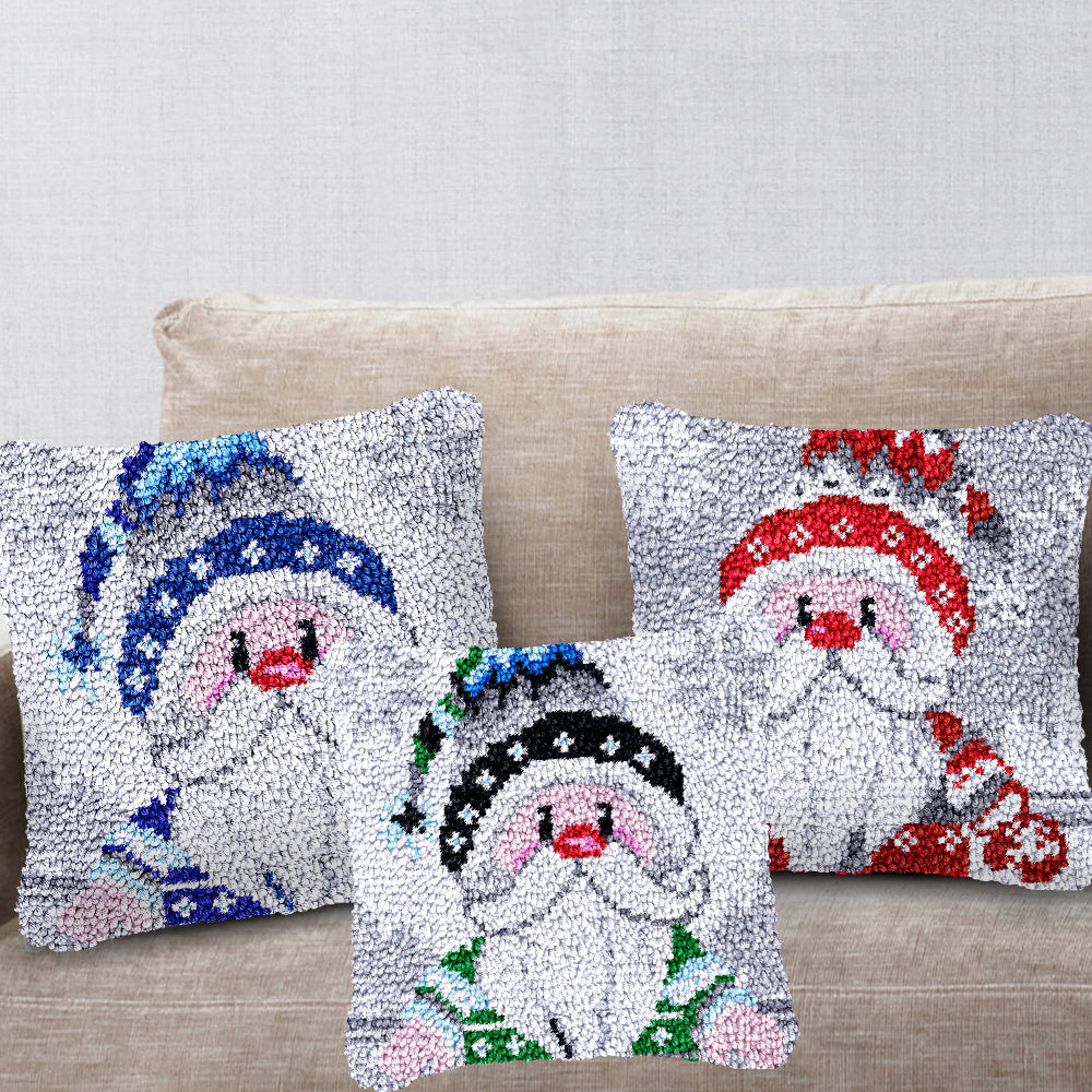 Kit de almohada navideña con gancho de cierre de gnomo azul de dibujos animados para adultos, principiantes y niños