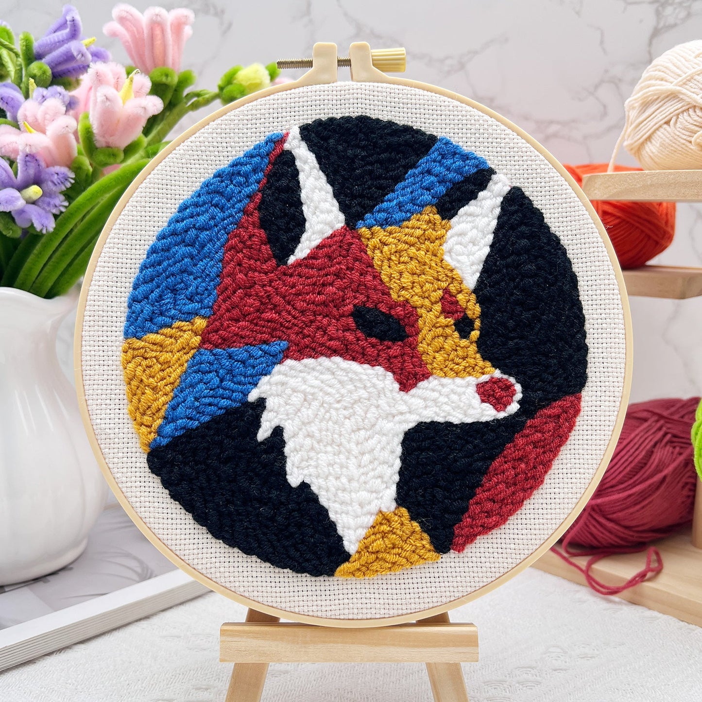 Geometric Fox & Wolf Punch Needle Kit for Beginners
