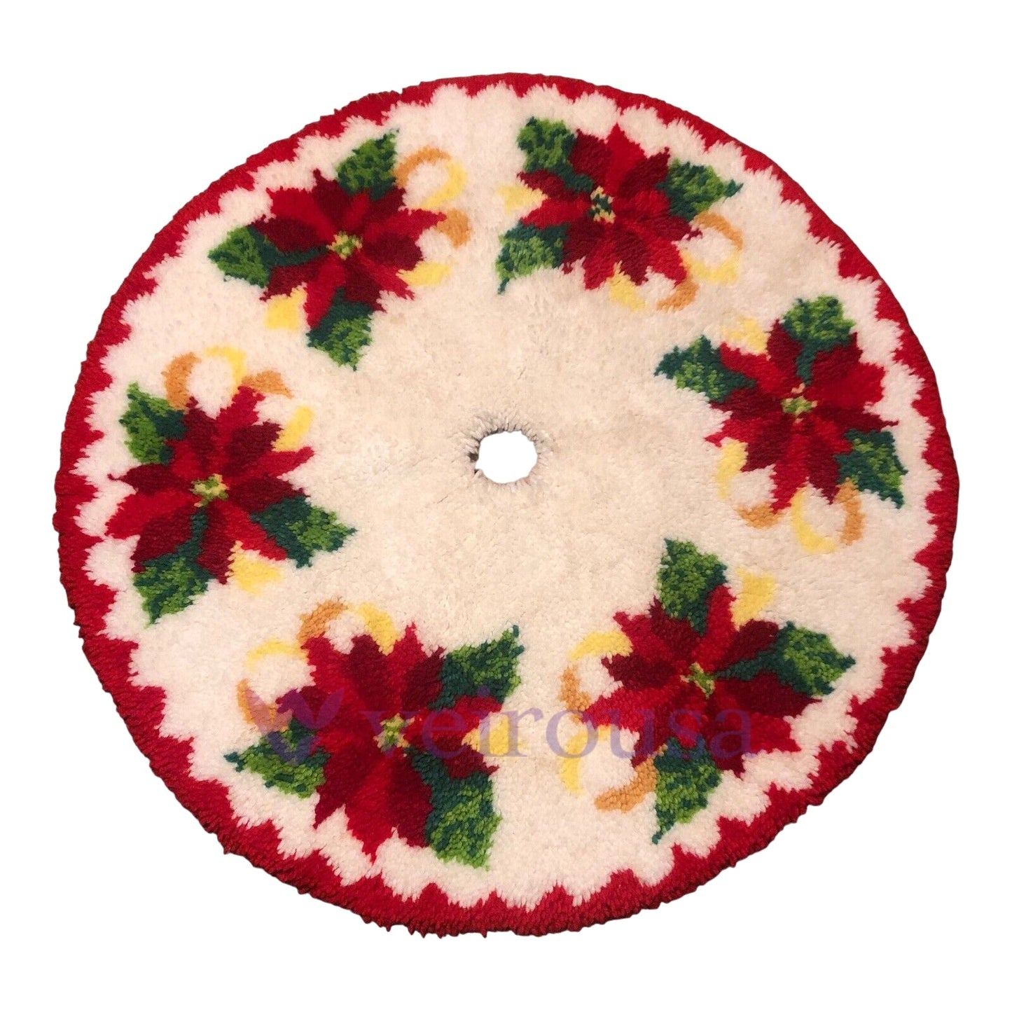 Red Flower Christmas Tree Skirts Latch Hook Kit for Beginner