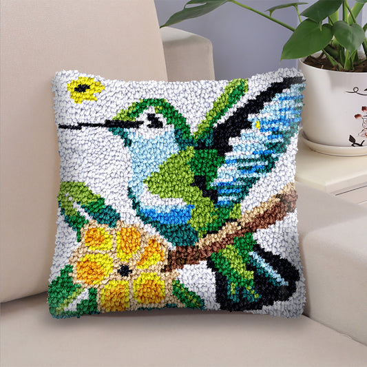 Hummingbird Floral Pillowcase Latch Hook Kit for Adult, Beginner and Kid