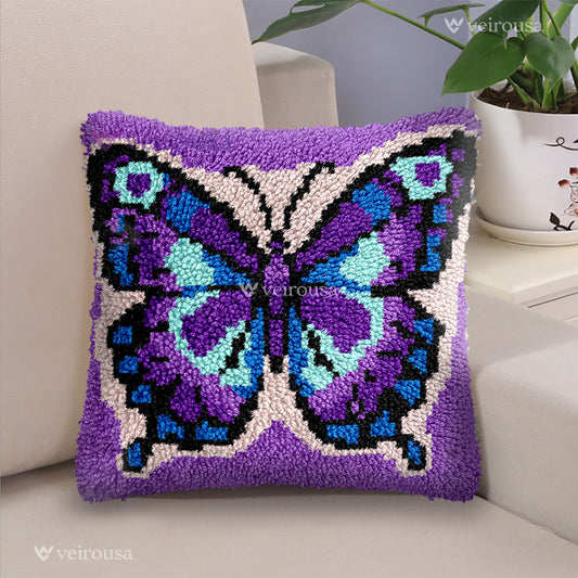 Purple Butterfly Pillowcase Latch Hook Kit for Adult, Beginner and Kid