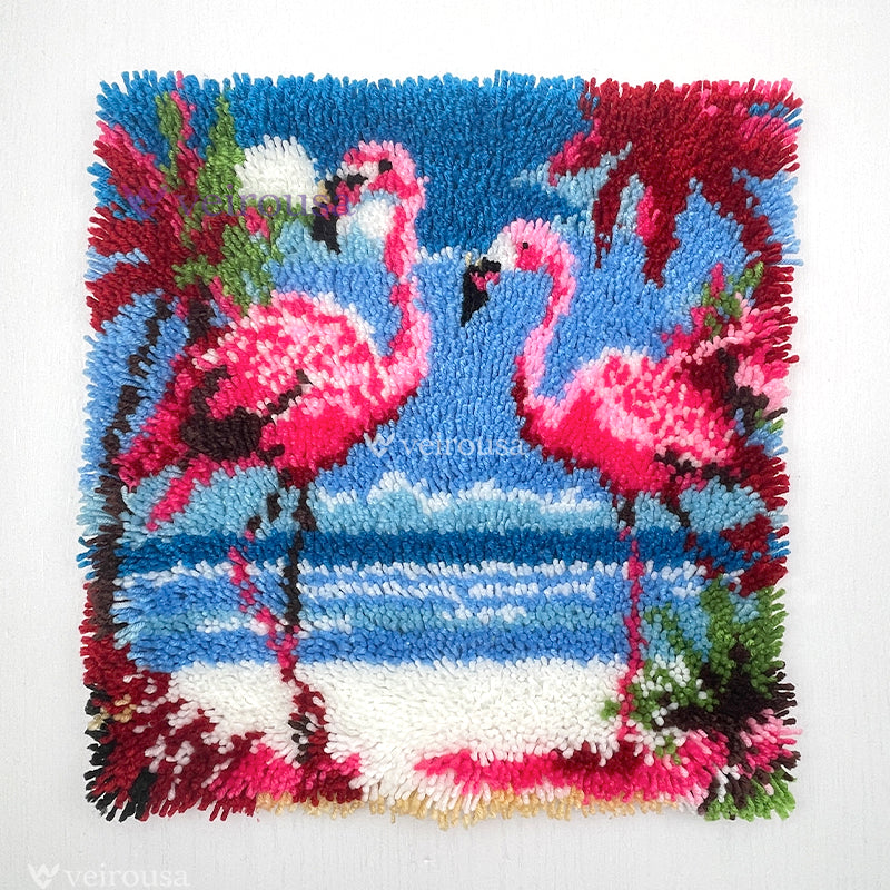 Tropical Flamingos - Latch Hook Kit