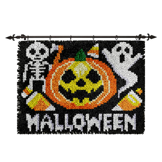 Halloween Pumpkin Skull and Ghost - Latch Hook Rug Kit