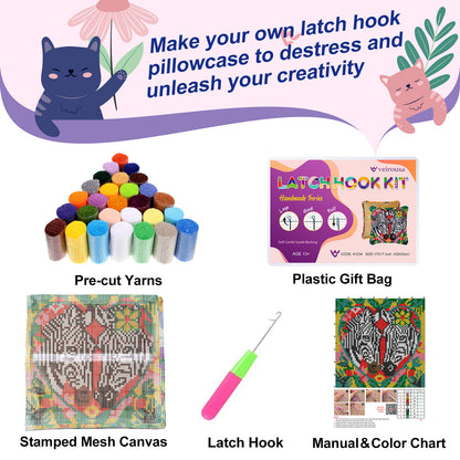 Kit de coussin à crochet Two Loving Zebras pour adultes, débutants et enfants