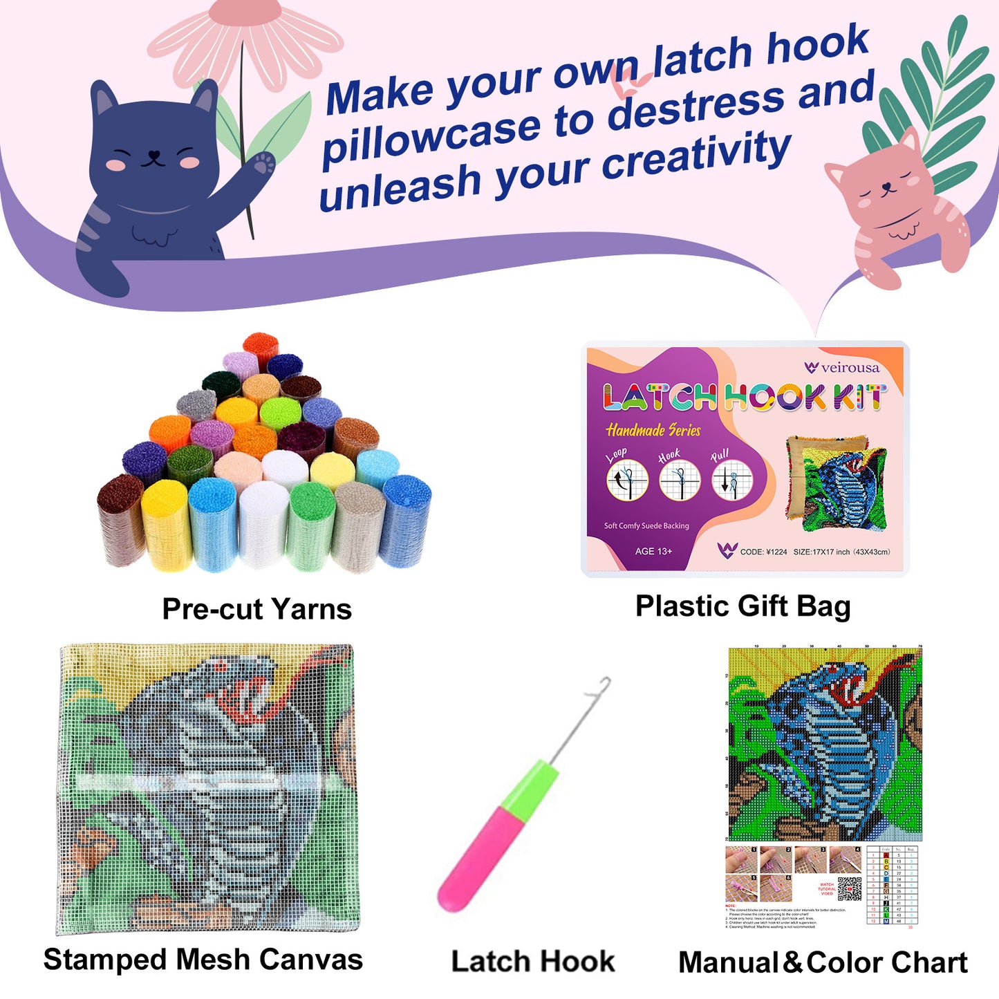 Kit d'oreiller à crochet Majestic Cobra pour adultes, débutants et enfants