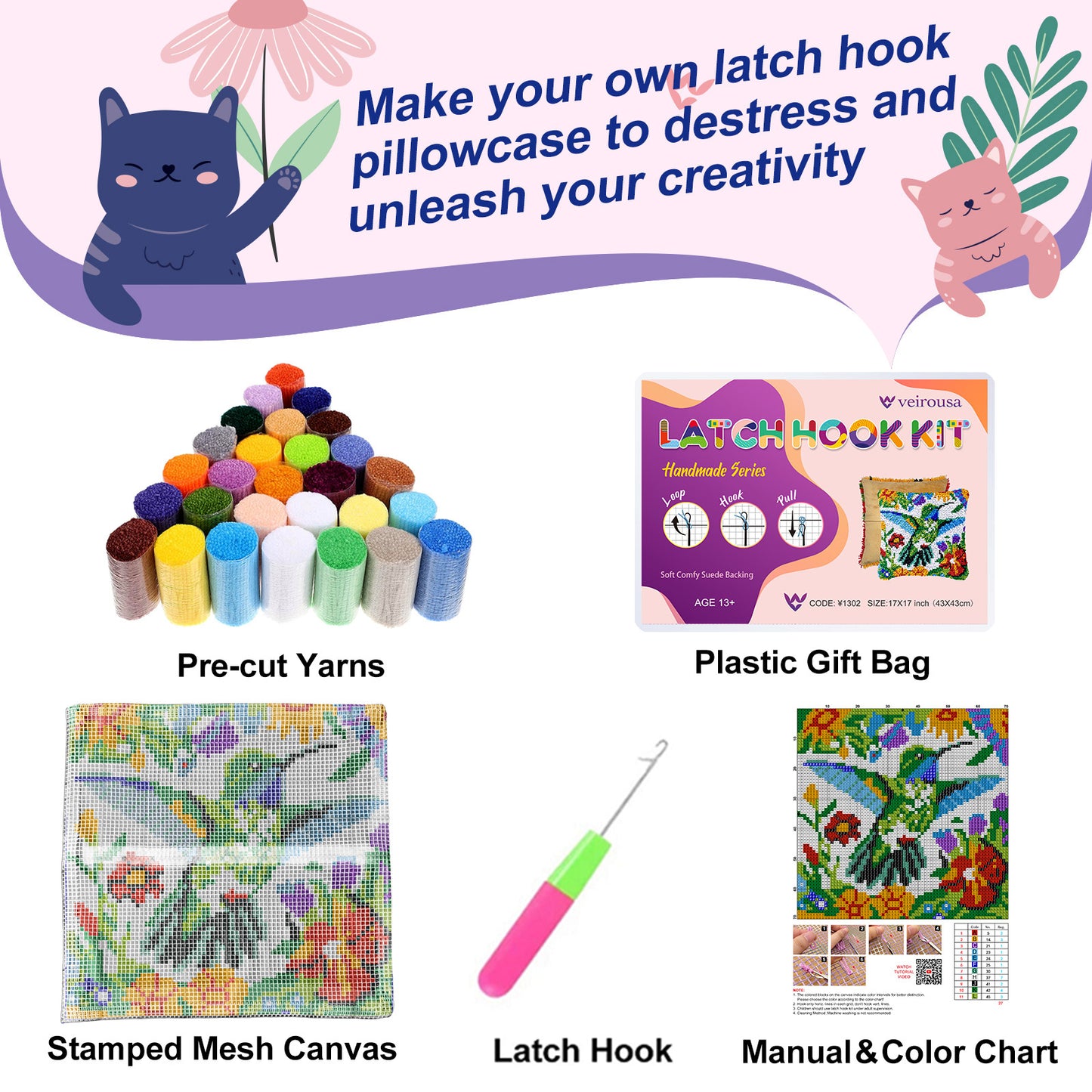 Kit de fermeture à crochet pour taie d'oreiller à motif colibri et fleurs, pour adultes, débutants et enfants