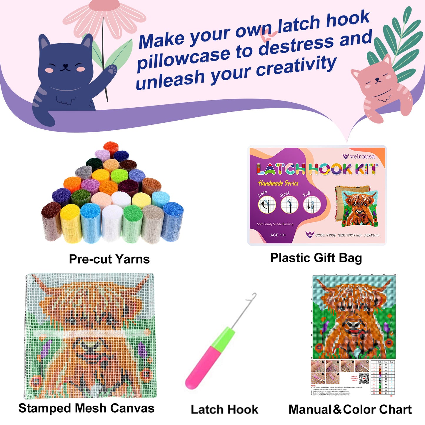 Highland Cow - Kit d'oreiller à crochet