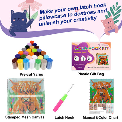 Highland Cow - Kit d'oreiller à crochet