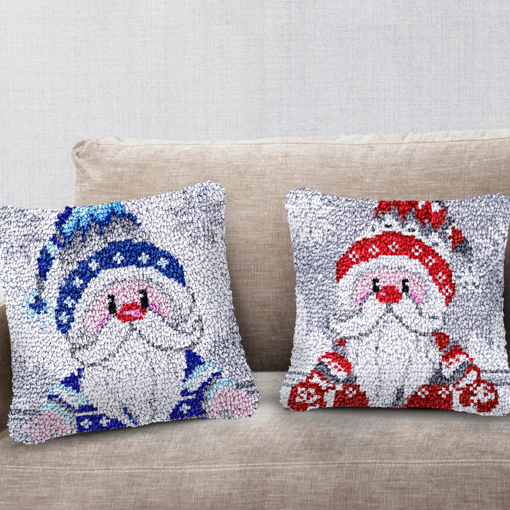 Kit de almohada navideña con gancho de cierre de gnomo azul de dibujos animados para adultos, principiantes y niños