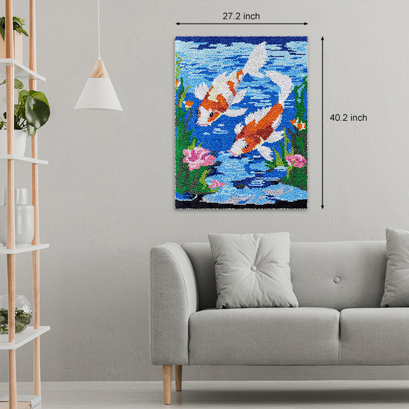 [Large Size] Two Koi Fish Swimming In The Water - Latch Hook Rug Kit