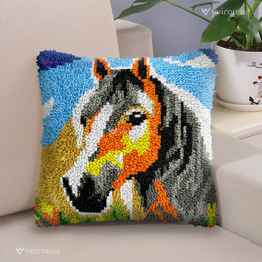 Majestic Horse Pillowcase Latch Hook Kits for Adult, Beginner and Kid