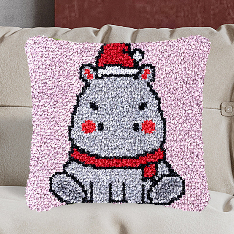 Kit de cierre de gancho para funda de almohada con diseño de hipopótamo navideño para adultos, principiantes y niños 