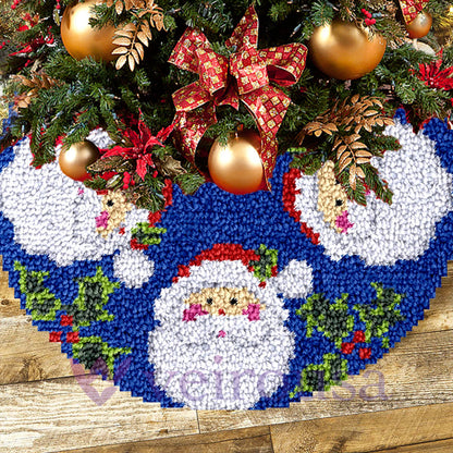 Happy Santa Christmas Tree Skirts Latch Hook Kit for Beginner