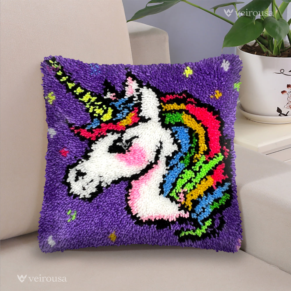 Unicorn Princess Latch Hook Pillow Kit for Adult, Beginner and Kid