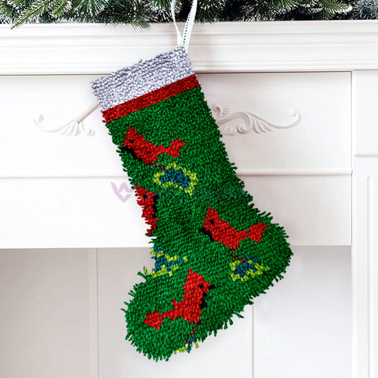 Red Birds Christmas Stocking DIY Latch Hook Kits for Beginners