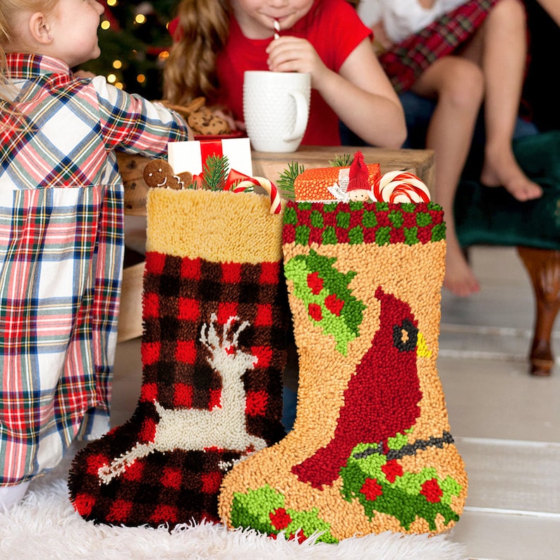 Christmas Deer Stocking DIY Latch Hook Kits for Beginners
