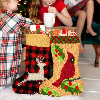 Christmas Deer Stocking DIY Latch Hook Kits for Beginners